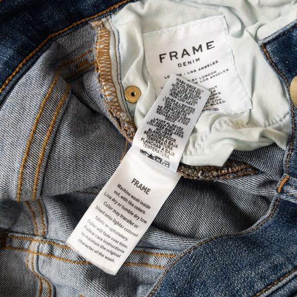 FRAME Le Skinny de Jeanne Jeans 25 Medium Wash Distressed Raw Hem USA - Picture 9 of 9